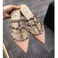 Luxury Classic VALENTINO ROCKSTUD STRAP PATENT FLAT V8754 NUDE