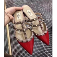 Hot Sell VALENTINO ROCKSTUD STRAP PATENT FLAT V8754 DARK PINK