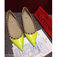 Luxury Classic Valentino PATENT Rockstud Ballet Flats V8758 Yellow