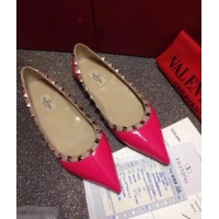 High Quality Valentino PATENT Rockstud Ballet Flats V8758 Dark Pink