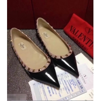 Hot Fashion Valentino PATENT Rockstud Ballet Flats V8758 Black