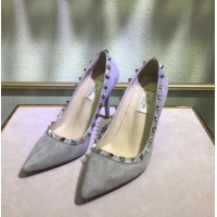 Imitation Cheap Valentino Suede Rockstud Pump 9.5cm V8759 Grey