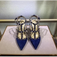 Hot Design VALENTINO ROCKSTUD ANKLE STRAP SUEDE PUMP 9.5CM V8750B BLUE