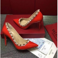 Shop Luxury VALENTINO PATENT ROCKSTUD PUMP 9.5CM VT8510 RED