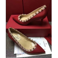 Comfortable VALENTINO SHEEPSKIN ROCKSTUD PUMP 6.5CM VT8975 Dark Red