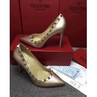 Stylish VALENTINO SHEEPSKIN ROCKSTUD PUMP 9.5CM VT8956 Gold