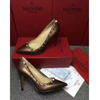 Classic VALENTINO SHEEPSKIN ROCKSTUD PUMP 9.5CM VT8956 Dark Coffee