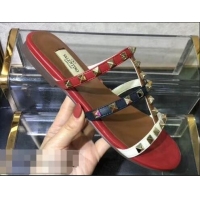 Leisure Valentino Rockstud Multicolored Trims Slide Sandals VT10414 2019