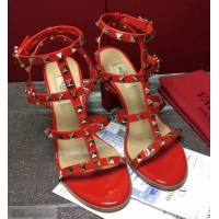 Unique Imitation Valentino Cage Rockstud Patent Calfskin Sandals 9.5cm VT8757 Red