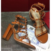 Hot Style Valentino Cage Rockstud Patent Calfskin Sandals 9.5cm VT8757 Caramel