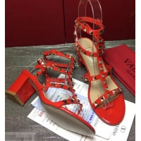 Pretty Style Valentino Cage Rockstud Patent Calfskin Sandals 6.5cm VT8758 Red