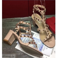 Cheapest Valentino Cage Rockstud Patent Calfskin Sandals 6.5cm VT8758 Apricot