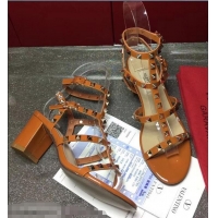 Classic Valentino Cage Rockstud Patent Calfskin Sandals 6.5cm VT8758 Caramel