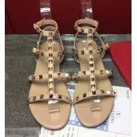 Hot Sell Valentino ROCKSTUD FLAT CAGE SANDAL VT8759 Apricot