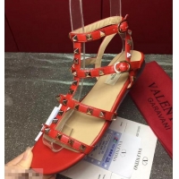 Fashion Discount Valentino ROCKSTUD FLAT CAGE SANDAL VT8759 Red