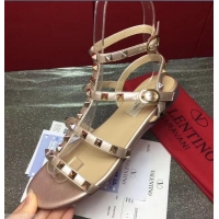 Free Shipping Valentino ROCKSTUD FLAT CAGE SANDAL VT8759 Pink Gold