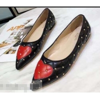 Good Quality Valentino Heart Rockstud Spike Ballet Flats VT2250 Black 2019