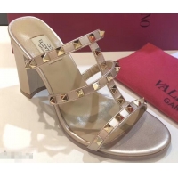 Imitation Valentino Heel 9.5cm Rockstud Mules Slide Sandals VT2501 Gold