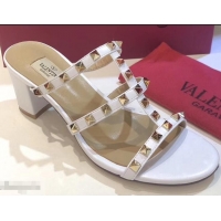 Lowest Cost Valentino Heel 6.5cm Rockstud Mules Slide Sandals VT2502 White