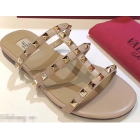 Buy Cheap Valentino Rockstud Flat Slide Sandals VT2503 Nude