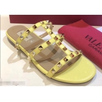 Luxury Discount Valentino Rockstud Flat Slide Sandals VT2503 Yellow