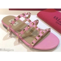 Shop Duplicate Valentino Rockstud Flat Slide Sandals VT2503 Pink