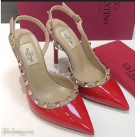 Good Product Valentino Heel 9.5cm Rockstud Patent Leather Slingback Pumps VT2601 Red