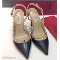 Useful Valentino Heel 9.5cm Rockstud Sheepskin Slingback Pumps VT2602 Black