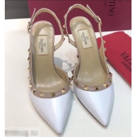 Charming Valentino Heel 9.5cm Rockstud Sheepskin Slingback Pumps VT2602 White