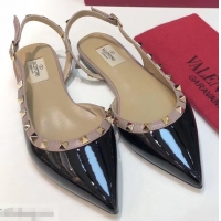 Trendy Design Valentino Rockstud Patent Leather Slingback Ballet Flats VT2603 Black