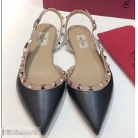 Fashionable Valentino Rockstud Sheepskin Slingback Ballet Flats VT2604 Black