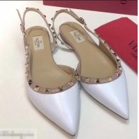 Duplicate Valentino Rockstud Sheepskin Slingback Ballet Flats VT2604 White