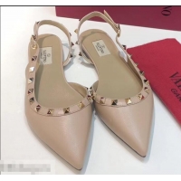 Best Price Valentino Rockstud Sheepskin Slingback Ballet Flats VT2604 Nude