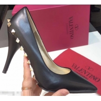 Popular Valentino Heel 9.5cm Rockstud Around Sheepskin Pumps VT2614 Black 2019