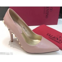 Luxurious Valentino Heel 9.5cm Rockstud Around Sheepskin Pumps VT2614 Nude 2019