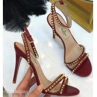 Imitation Valentino Heel 10cm Rockstud Around Sandals VT2704 Burgundy 2019