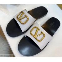 Well Crafted Valentino Cowhide Slip-On Slide Sandals VT2705 White With Go Logo Detail 2019