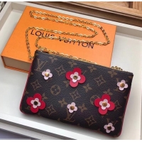 Unique Style Louis Vuitton Monogram Canvas Blooming Flowers Pochette Double Zip Bag M63905 Red 2019