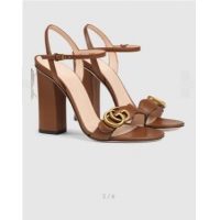 Hot Fashion Gucci Heel 10cm Double G Leather Sandals GG9916 Brown