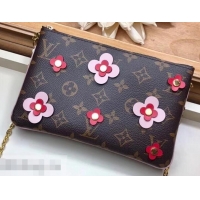 Pretty Style Louis Vuitton Monogram Canvas Blooming Flowers Pochette Double Zip Bag M63905 Pink 2019