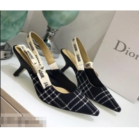 Best Design Dior J’Adior Slingback Heel 65MM Pump D1912 Tartan Fabric Black/White