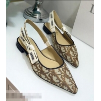 Imitation Dior J’Adior Slingback Flat Ballet Pump in Oblique Canvas D1920 Coffee Brown