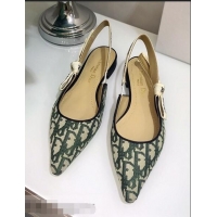 Classic Dior J’Adior Slingback Flat Ballet Pump in Oblique Canvas D1923 Green