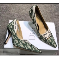 Low Price Dior Heel 9.5cm J'Adior And Double Ribbon Pumps In Obliuqe Jacquard Canvas D2205 Green 2019