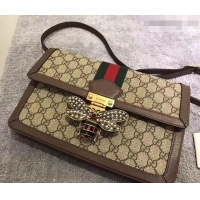 Unique Discount Gucci Queen Margaret Metal Bee Web GG Supreme Medium Shoulder Bag 524356 coffee 2018