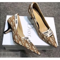 Low Price  Dior Heel 6.5cm J'Adior And Double Ribbon Pumps In Obliuqe Jacquard Canvas D2208 Brown 2019