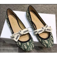 Unique Style Dior J'Adior And Bow Ribbon Ballet Pumps In Obliuqe Jacquard Canvas D2301 Green 2019