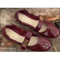 Pretty Style Dior Baby-D Ballet Flats Patent D1801 Burgundy 2019