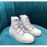 Best Grade Dior WALK'N'DIOR High-top Sneakers with J'Adior Laces Canvas CD1903 White 2019