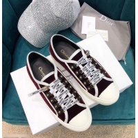 Best Price Dior WALK'N'DIOR Low-top Sneakers with J'Adior Laces Velvet CD1907 Burgundy 2019